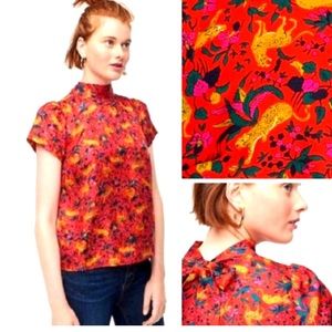 J. Crew Jungle Cat Floral Print Silk Blouse